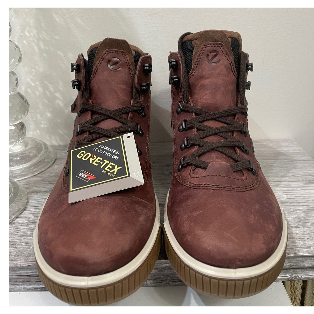 ECCO Soft 7 Tred Gore-Tex Mens Leather Boots Brown‎ High Top Sneaker Men's 9 NEW